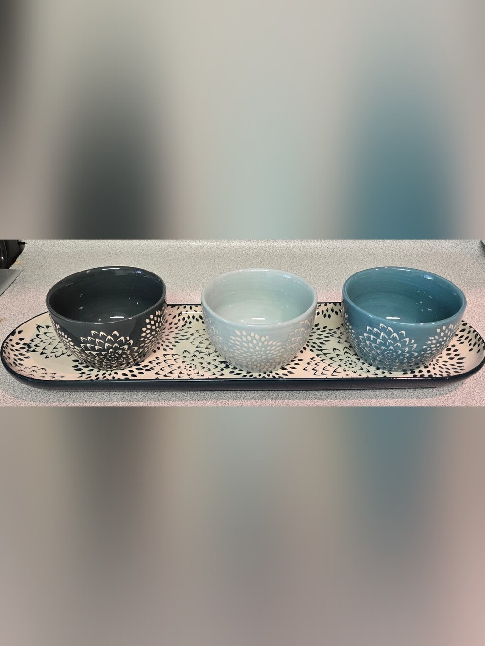 Decorative Ceramic Condiment Tray With Ceramic Bowl Trio